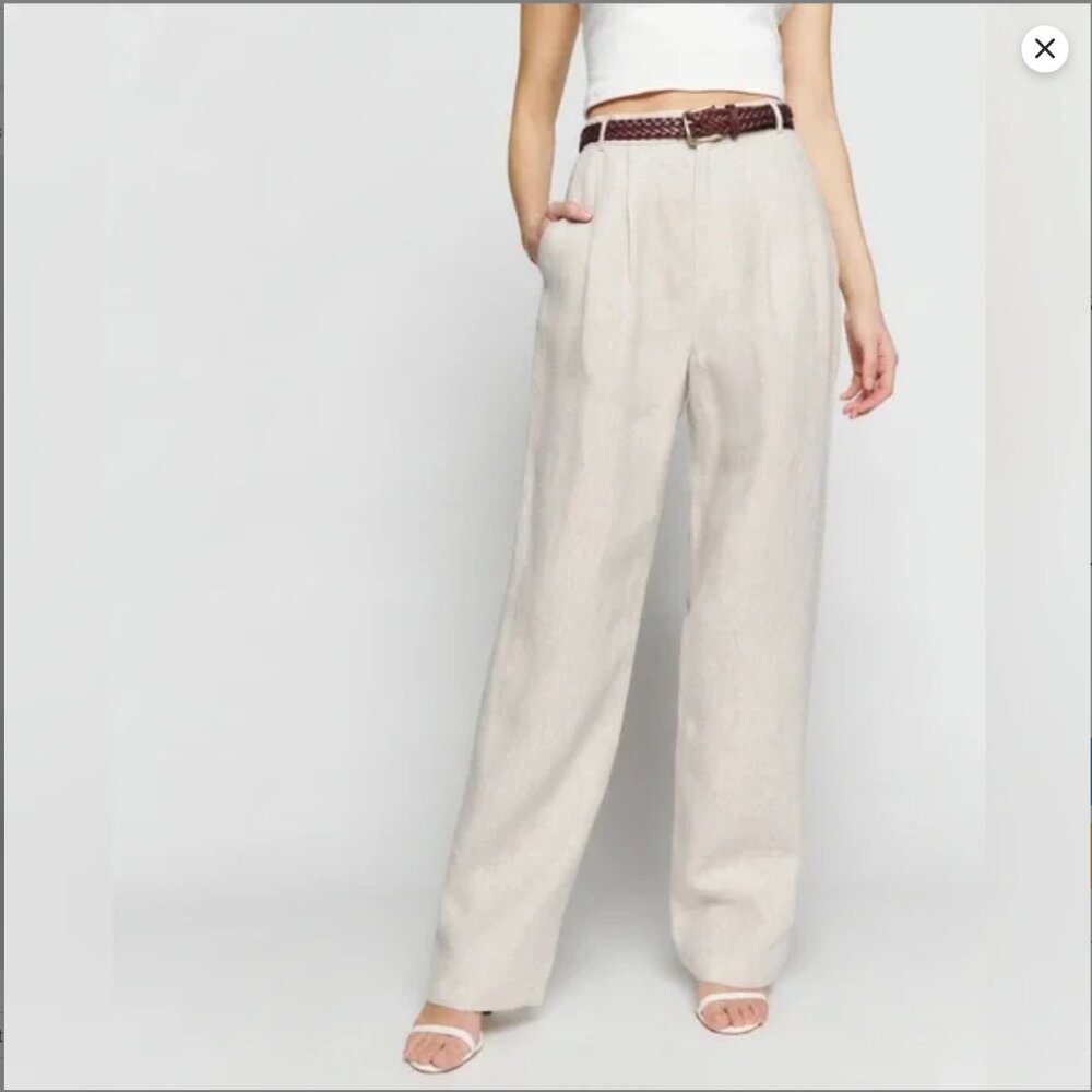 Reformation Mason Linen Pant in Oatmeal